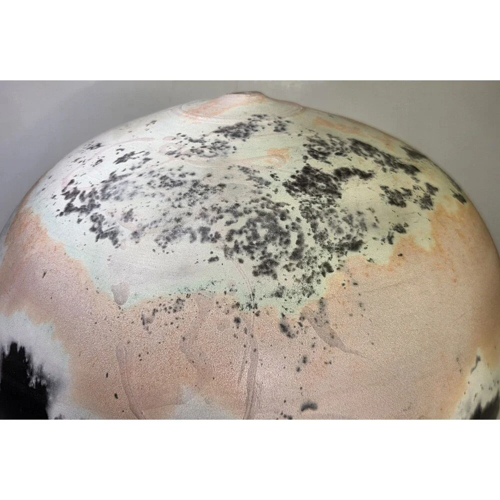 Ceramic Sphere Art Pottery Orb Signed Raku Round Sculpture Fire Pit Abstract